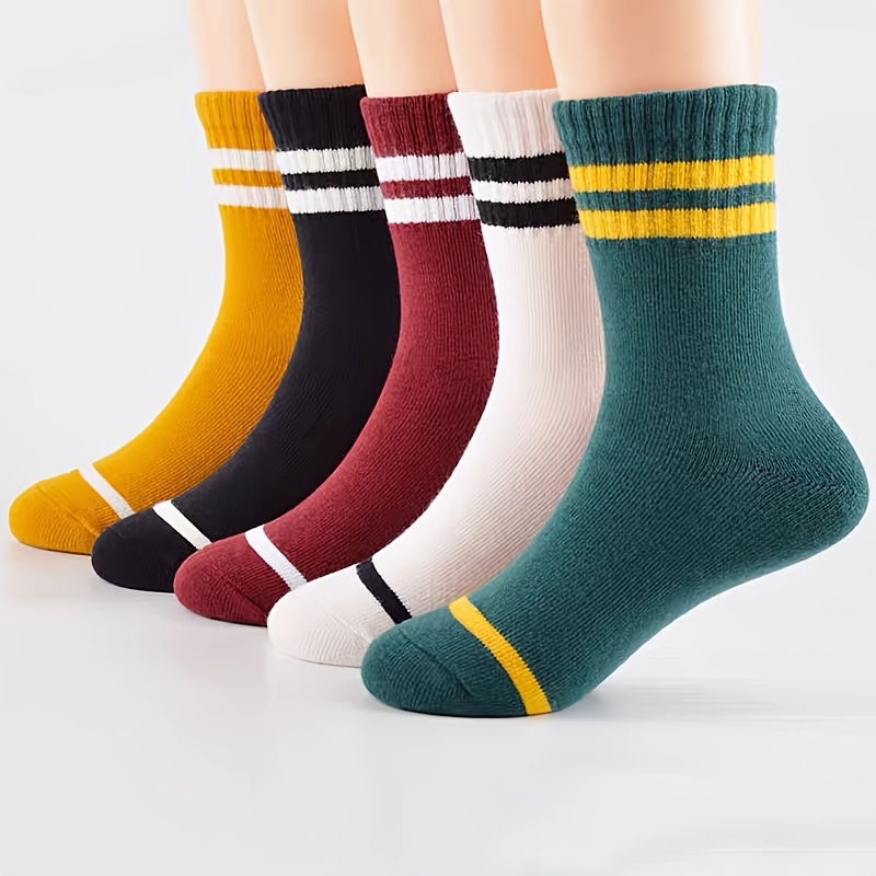 5prs Children Socks Mid Crew Socks Classic Unisex Kids Socks Versatile Mid Crew Socks