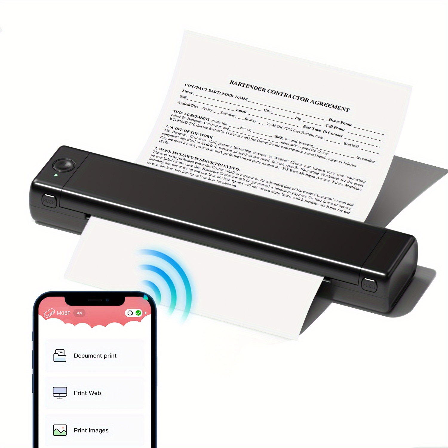  Itari Impresora portátil inalámbrica para viajes, impresora  Bluetooth M08F compatible con letras de 8.5 x 11 pulgadas, impresora  compacta sin tinta, impresora móvil pequeña compatible con teléfonos y :  Productos de Oficina