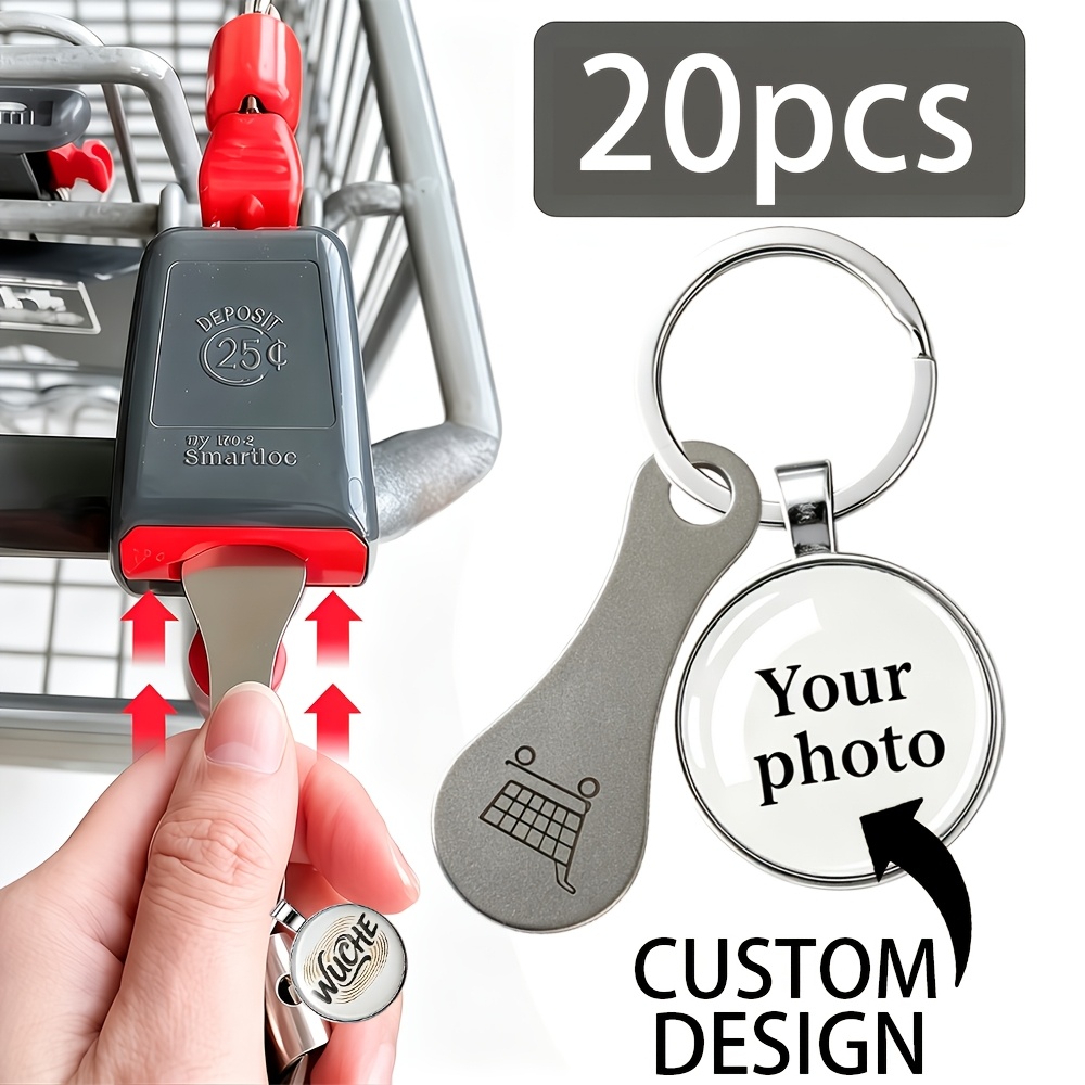 TEMU 20 Customizable Clock Gem Keychains With Included Shopping Cart Tokens - Personalized Images And Photos (logos, Family, Pet Photos, Etc.) -