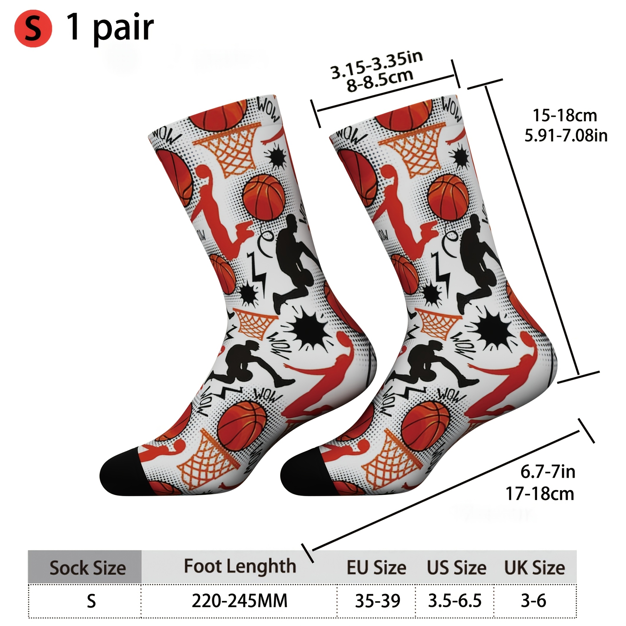 TEMU 1 par de calcetines novedosos y divertidos de media caña con estampados deportivos de baloncesto, estampado digital de , suaves, transpirables y