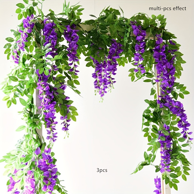 Image of 3pcs Artificial Flowers Glycinia Garland-decoration Home Garden Outdoor Artificial Vine Flower Rattan Bow Ceremony Christmas Halloween