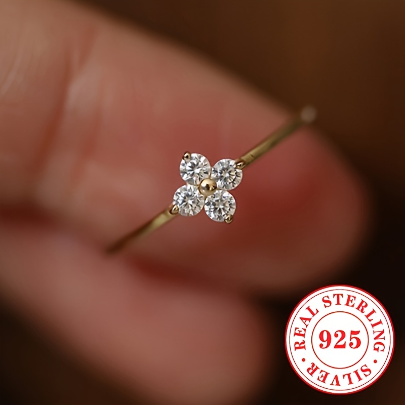 925 Silver Flower Ring with Synthetic April Birthstone Zirconia