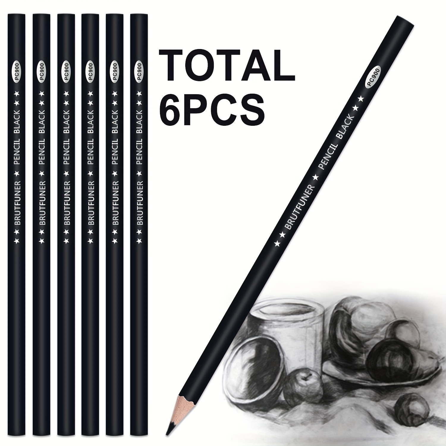 Image of 6pcs White Sketch Charcoal Pencils - Professional High Quality Sketch Highlight White Charcoal Wooden Pencils For Artist Drawing, Sketching, Blending, For Professional Artistic Use