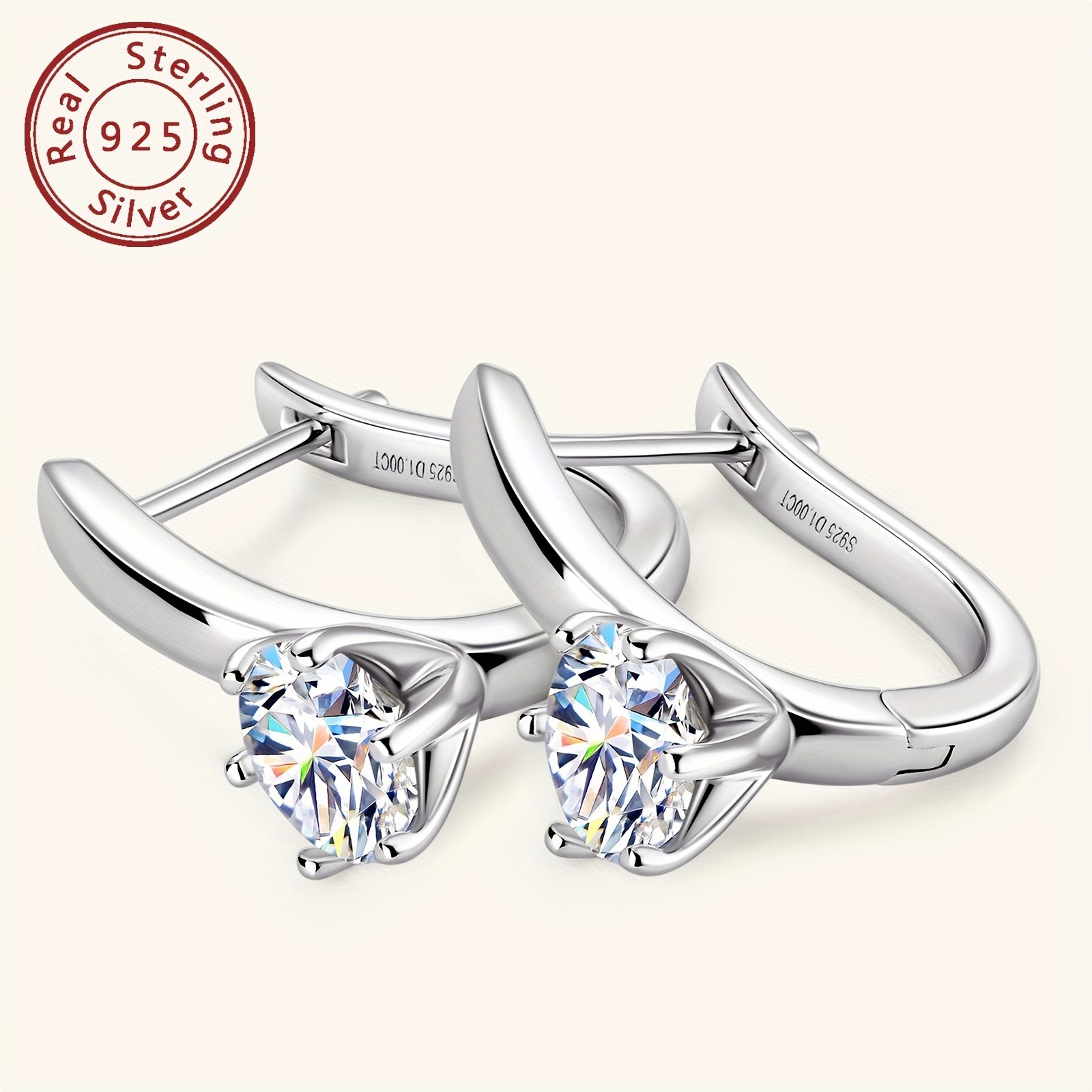 1 pair of moissanite earrings round   6 5  silvery earrings six claw u shaped 925 silvery earrings earrings womens jewelry gift silvery weight 4 31g moissanite 6 5mm 2   total carat 1ct 1ct 2ct pair best for christmas details 3