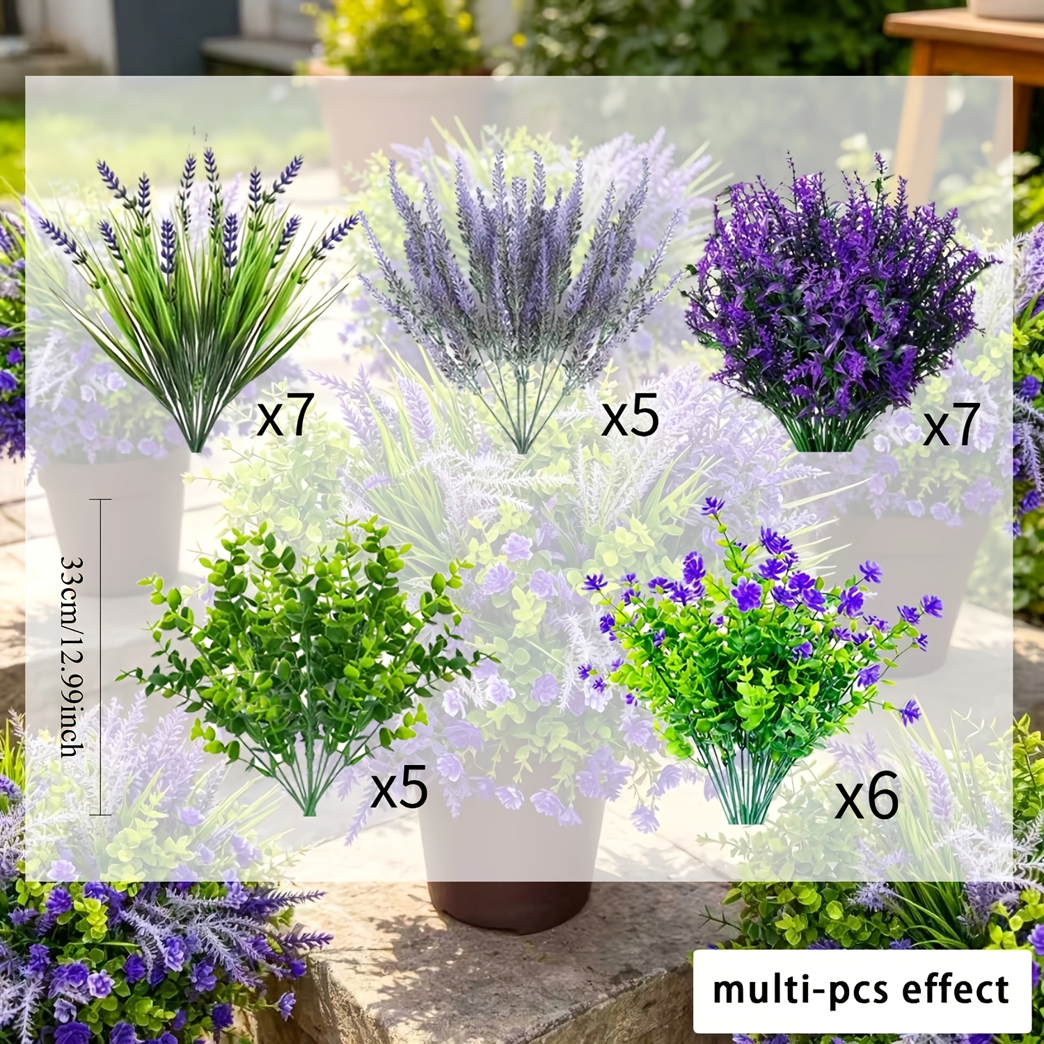 30pcs Outdoor Simulation Plant Set, Including Purple Set Boxwood And Lavender And And Combination Artificial Flowers, And Artificial Green Shrubs, Suitable For Outdoor Courtyards, Gardens, Farmhouses