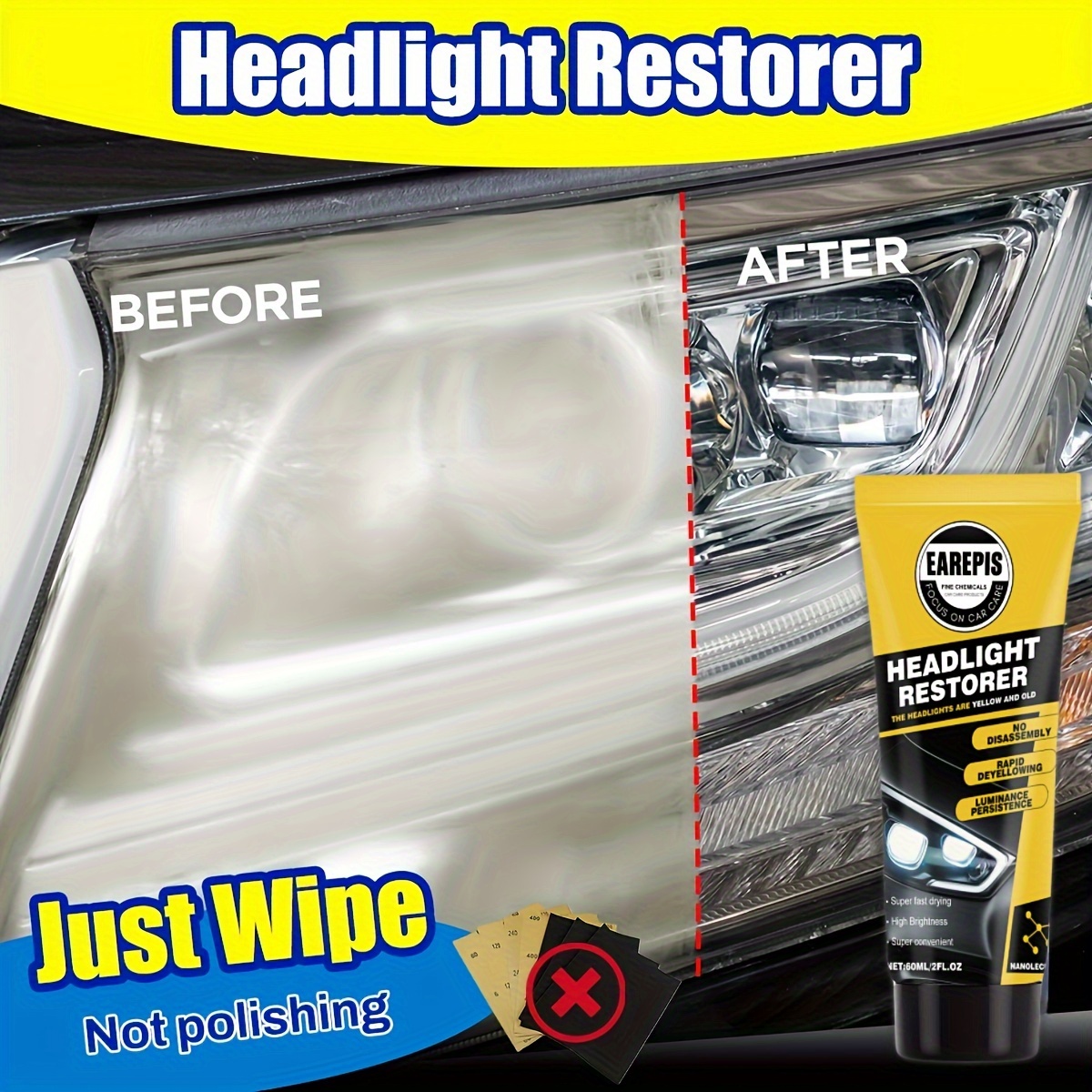 1pc autoheadlight restoration cream outdoor car headlight repair polish for scratch removal anti oxidation and brightening no power needed battery free headlight restorer for vehicle maintenance and refurbishing details 0