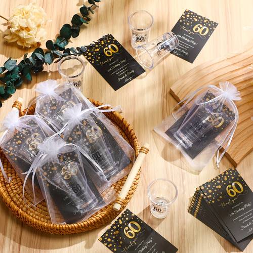 gift for her him 50 sets birthday party favors for guests bulk 1 4 oz cheers to cups with thank you cards gift bag for birthday wedding black