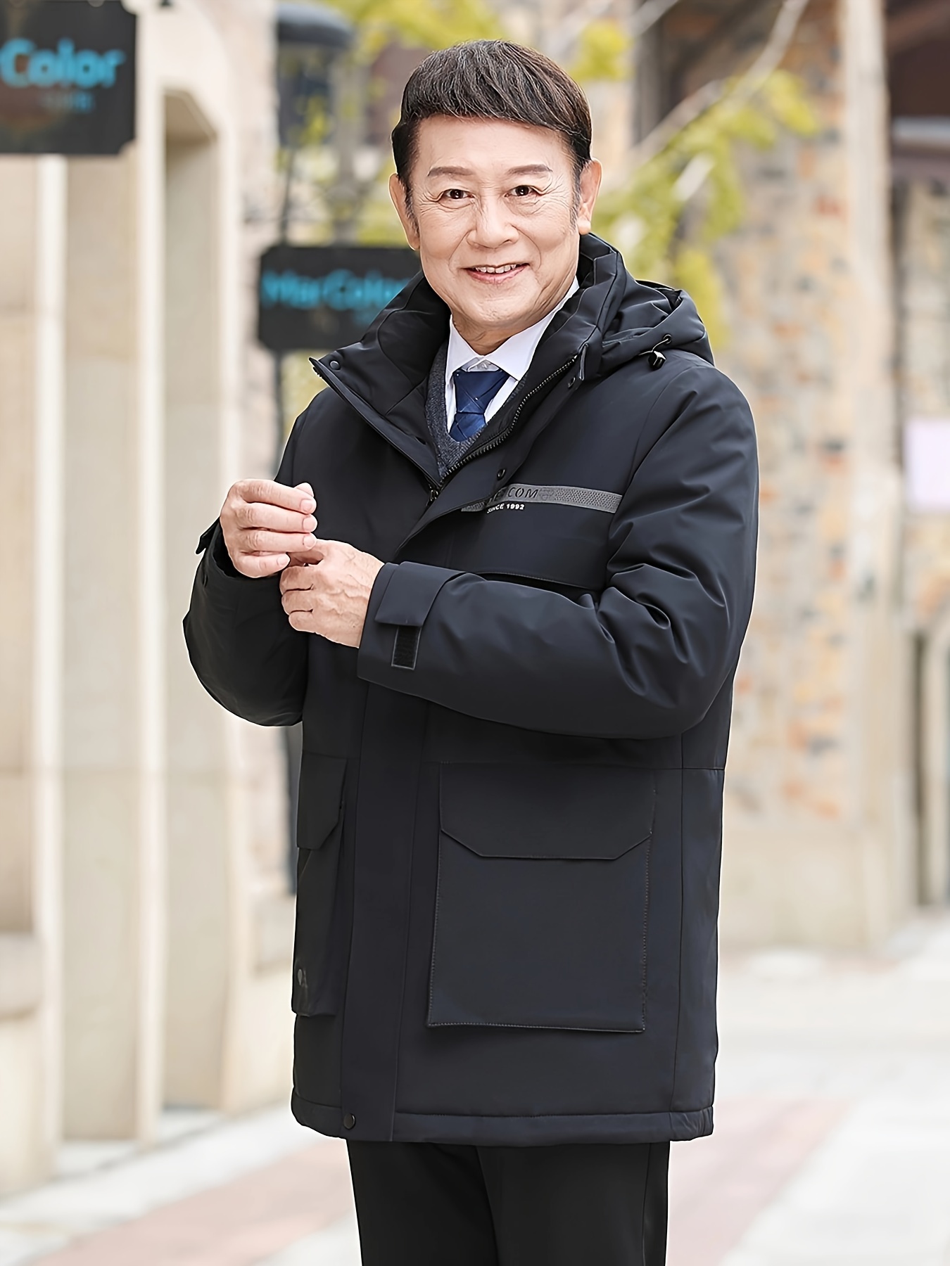 남성 야야 겨울 코트, 캐주얼 스타일, 후드, 단색, 지퍼, 레귤러 핏, 덕다운 충전, 폴리에스터(pet) 원단, 남성 패션 아우터웨어