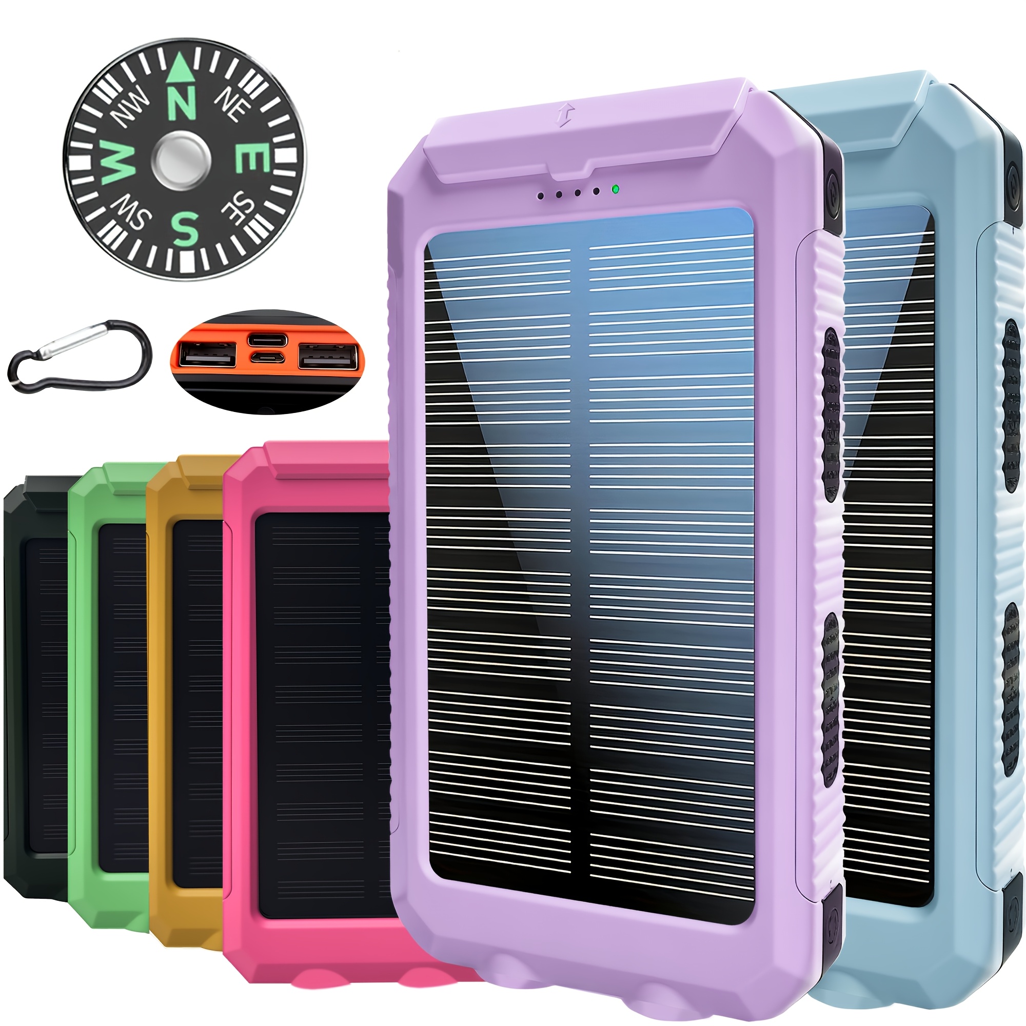 portable solar mobile phone charger camping external battery charger for mobile phones 2 usb led flashlights with compass for outdoor activities 20000mah 40000mah portable solar power bank