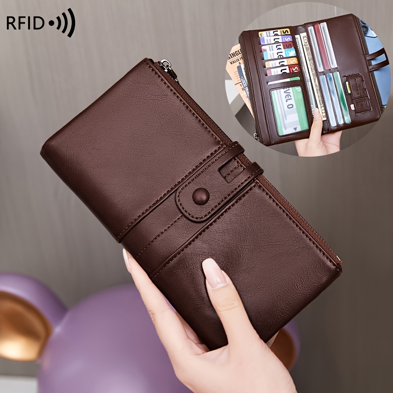 RFID Anti-Theft Women's Long Wallet – Large Capacity Double Zipper Clutch