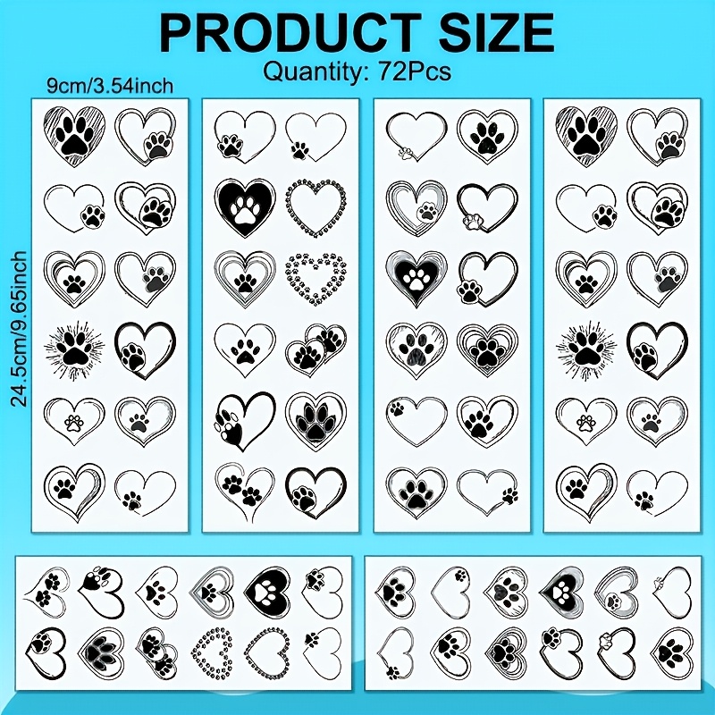 TEMU Animal Paw Print & Design 72pcs Uv Dtf Keychain - Waterproof, Vibrant Floral Patterns, Perfect For Acrylic Keychains And Laptop Decoration, Easy