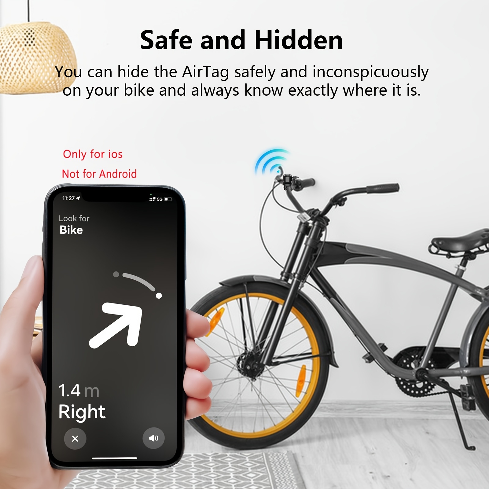gps паметен тракер за велосипедски ѕвонче, погоден за ios, уред за следење на бајкли и   со ултра-долг живот на батеријата, лесна инсталација, компатибилен со iphone-ова апликација „ “, локатор за велосипедско ѕвонче детали 8