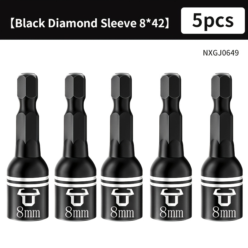 TEMU 5pcs Strong Magnetic Impact Socket Set 8mm*45mm, Steel Hex Socket Head With Extended Adapter And Nuts Drive, Resistant, High Strength,, Durable,