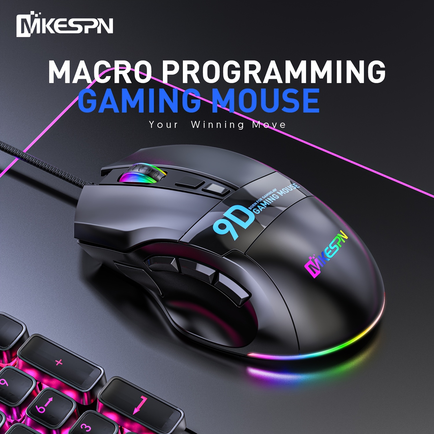 

Gaming Mouse With Multiple Keys, 9-key Rgb Wired Macro Definition Gaming Mouse