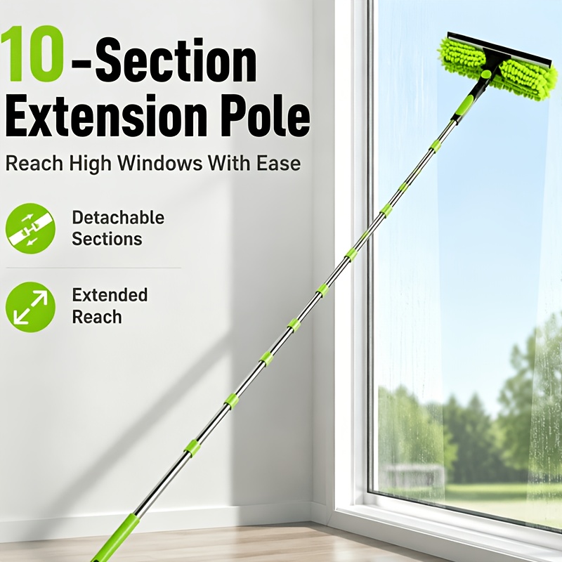 9+1pc Glass Cleaning Set (green): Features A Detachable Telescopic Modular Design, Suitable For Home Window Cleaning And Car Window Maintenance. A Must-have Tool For Professional Cleaners.