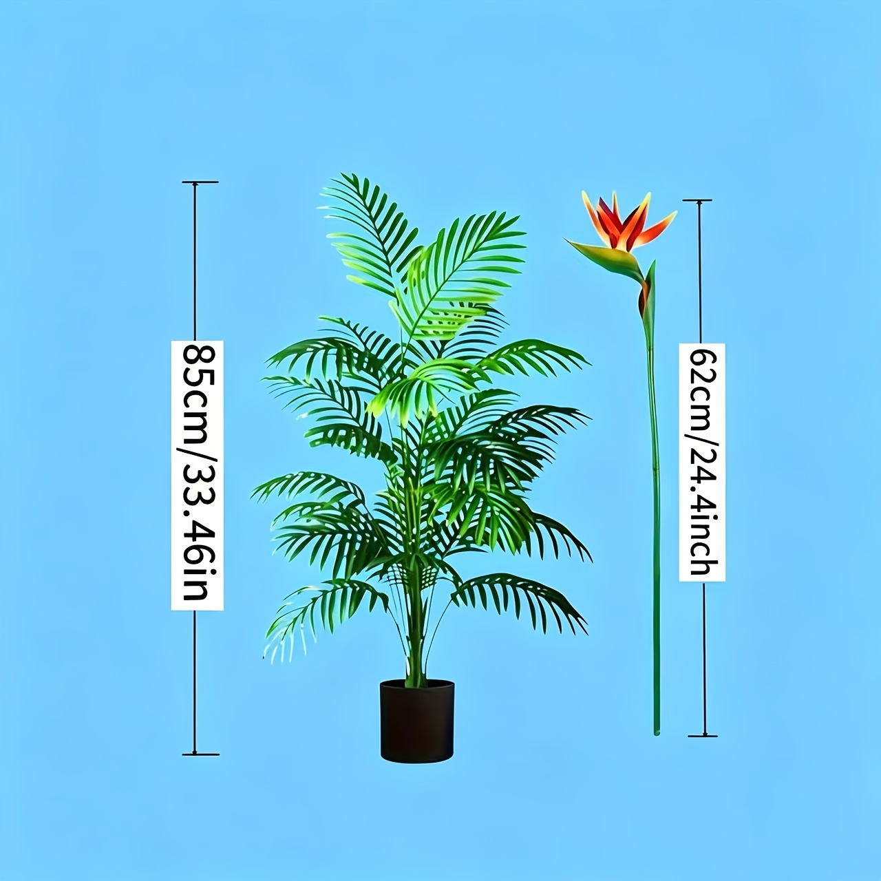 Artificial Green Plant Palm (33.46 Inches) And Dracaena (24.4 Inches) Combination, High-end Indoor/outdoor Wedding Decoration, Artificial Outdoor Plant, Large Decorative Artificial Plant