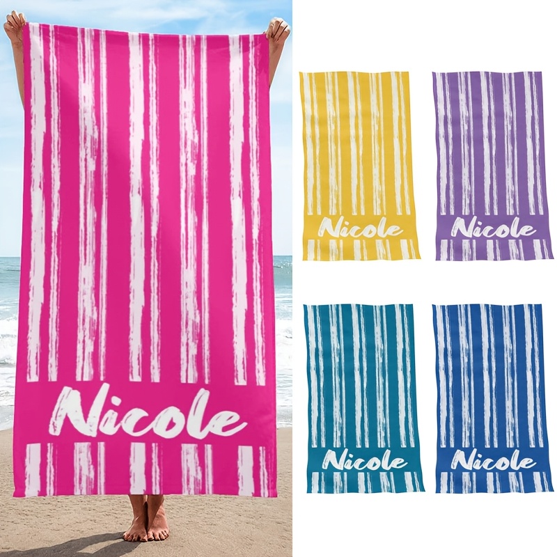 

1pc Customizable Towel, Striped, -dry, , Polyester, 250 Gsm, Universal For Mother &