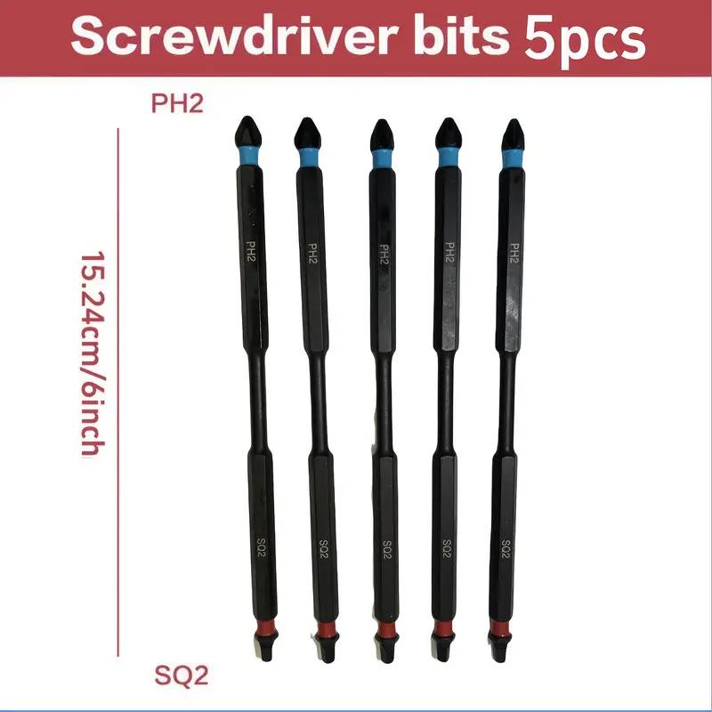 5pcs 6 inch magnetic screwdriver set s2 alloy steel double ph2 and sq2 high torque no battery required Product details 1
