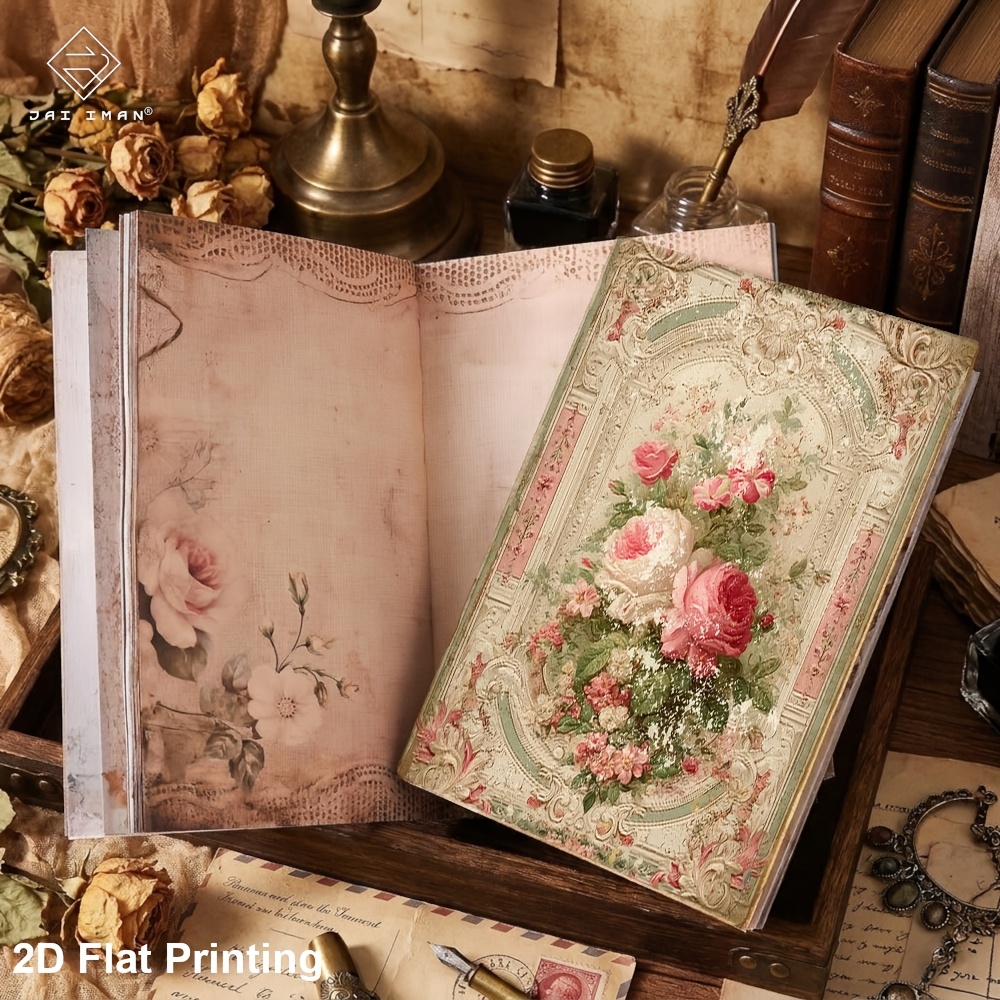 2d Flat Jai Iman 96 Pages (non-repeating Patterns) A5 Size Junk Journal Book With Roses Patterns For Collages, List Notepad, Holiday Gift, French, Memo, Cardmaking, Paper Craft