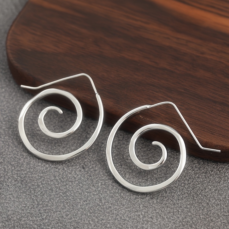 TEMU 1 Pair Of Vintage Spiral Hoop Earrings - Spiral Ring Hoops Suitable For Daily Wear, Parties, Christmas Gifts, K Plated Retro Minimalist Jewelry,