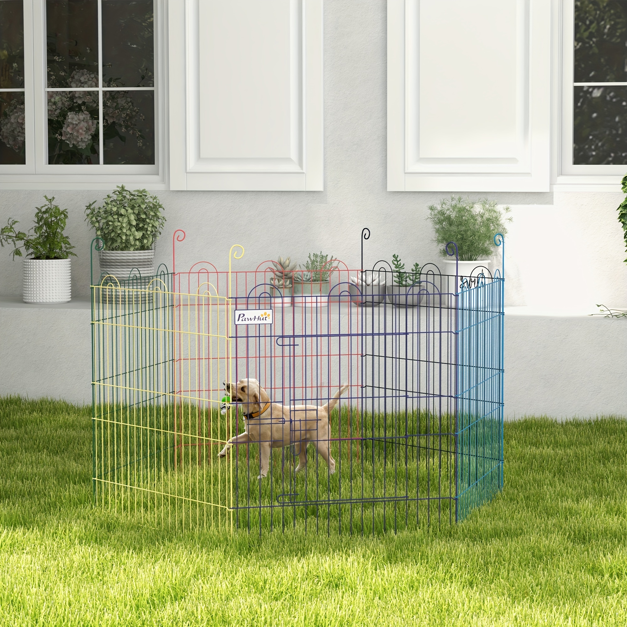 TEMU PawHut Enclos pliable pour animaux de compagnie en métal de 60 cm de hauteur, clôture d'exercice hexagonale portable pour chien, flexible, cage