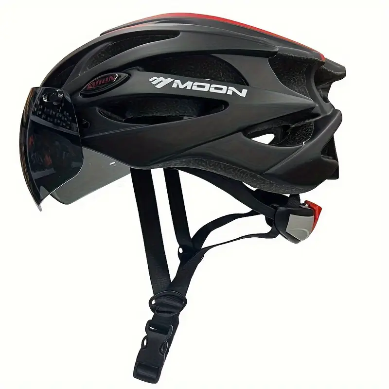 moon ultralight cycling helmet with removable visor black red adjustable multi use for road mountain biking unisex adult uncharged unisex cycling gear modern helmet design adjustable strap helmet details 24