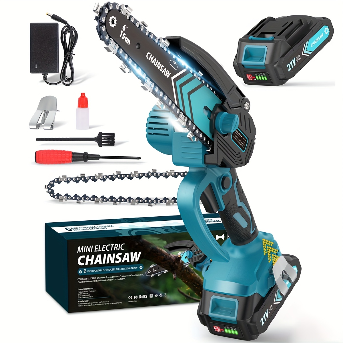 TEMU Mini Chain Saw, 6-inch Chain Saw, 2 Sets Of 2000mah Batteries, Gifts For Men, Husbands, Fathers, For Cutting Wood, Trimming Trees, Handicrafts,