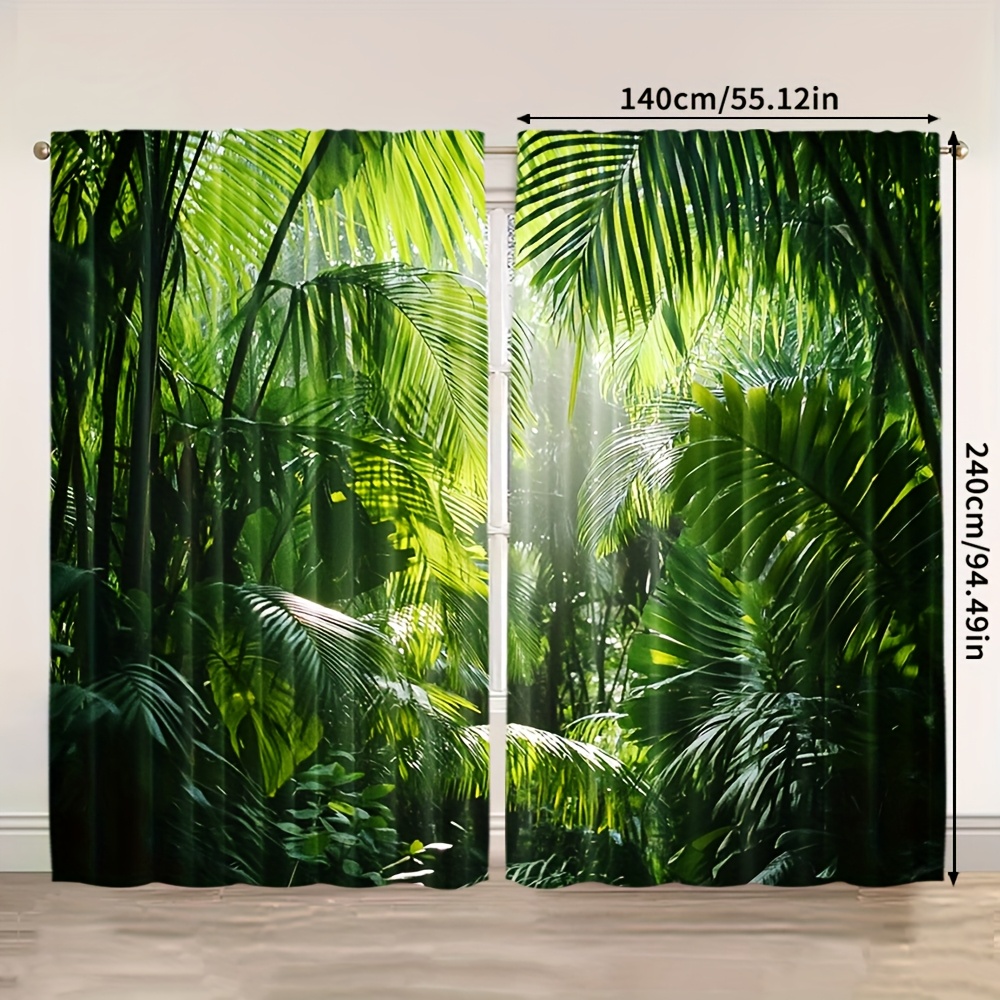 TEMU Set Of 2, Contemporary Curtains, Shower Curtain With Palm Leaves, Ideal For Kitchen, Café, Living Room, Balcony, Garden, Made Of Polyester, (rod