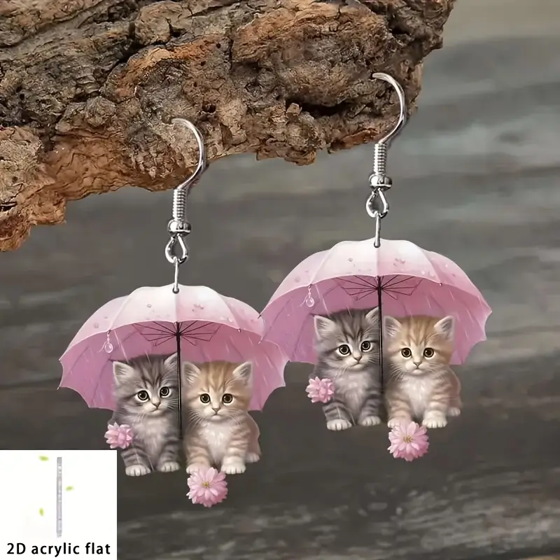 2d flat 2d flat a pair new years umbrella kitten acrylic earrings 2d flat details 4