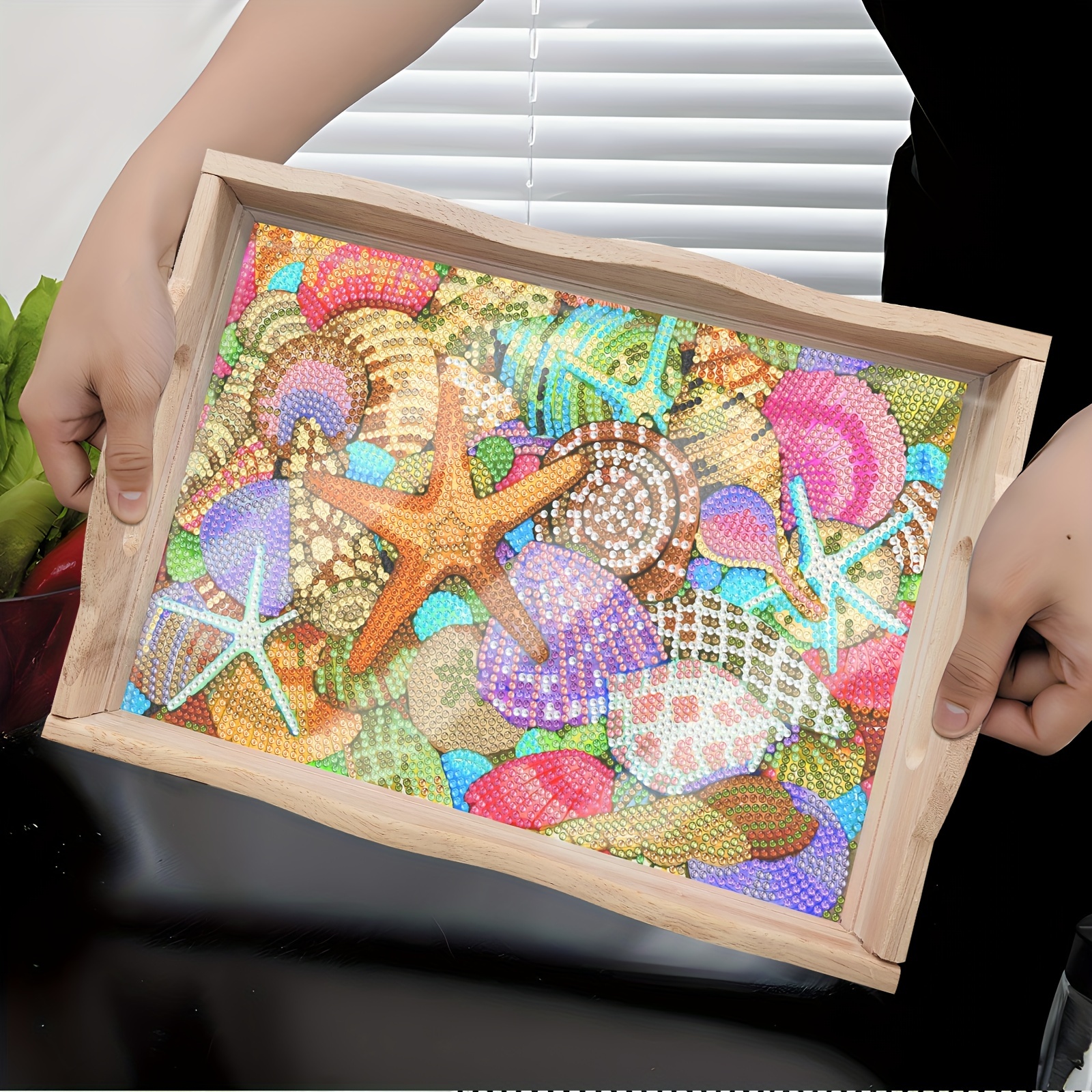 

Diy Diamond Painting Kit - Summer Beach Theme With Seashells & Starfish, Includes Framed Tray, Tools, And Accessories