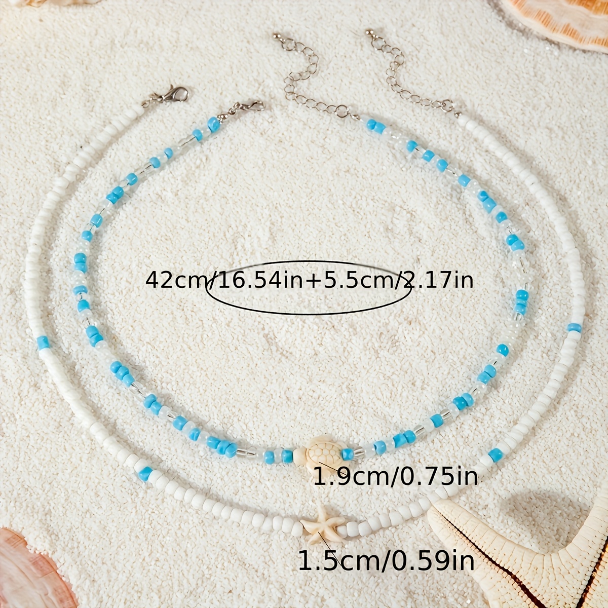 2pcs Boho Beaded Necklace Set with Turtle & Starfish Pendants