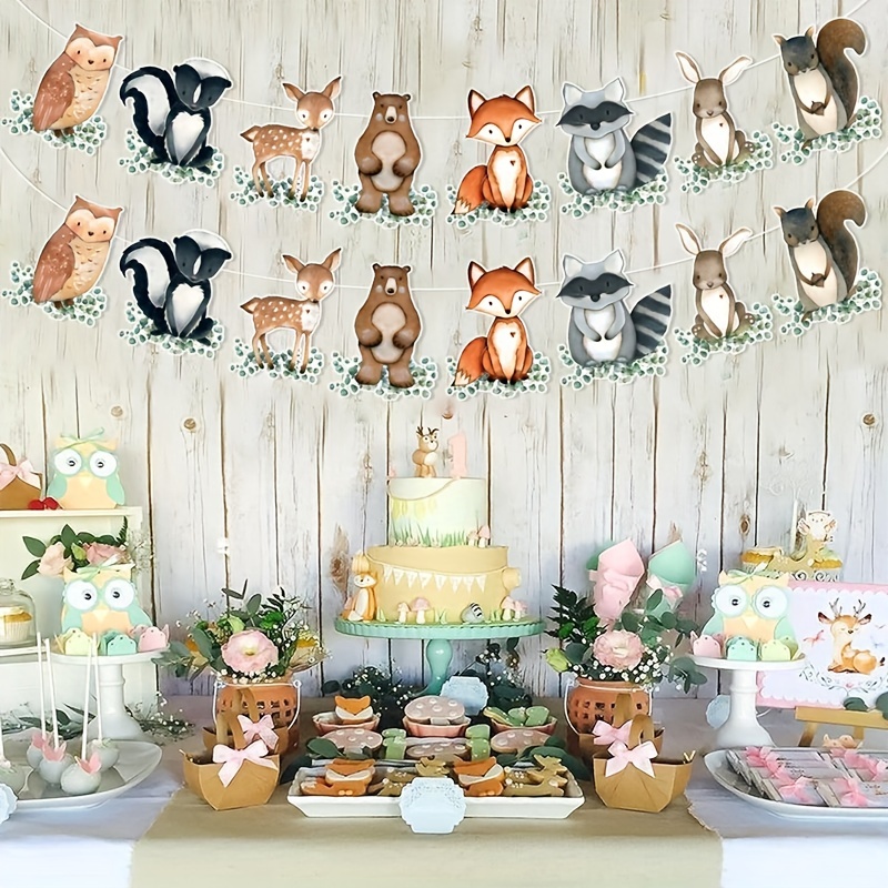Wooden Animal Theme Hanging Banner For 1st Birthday & Baby Showers - DIY Party Decor