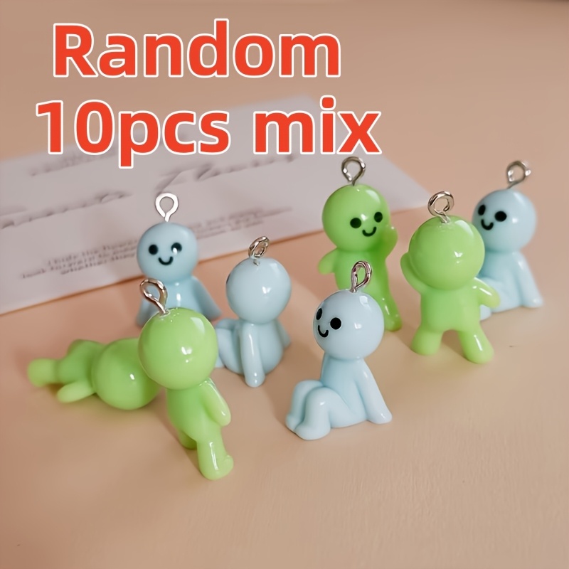 TEMU Random 10pcs Creative Cute Cartoon Mini Little Man Pendant Resin Handmade Jewelry Necklace Additions