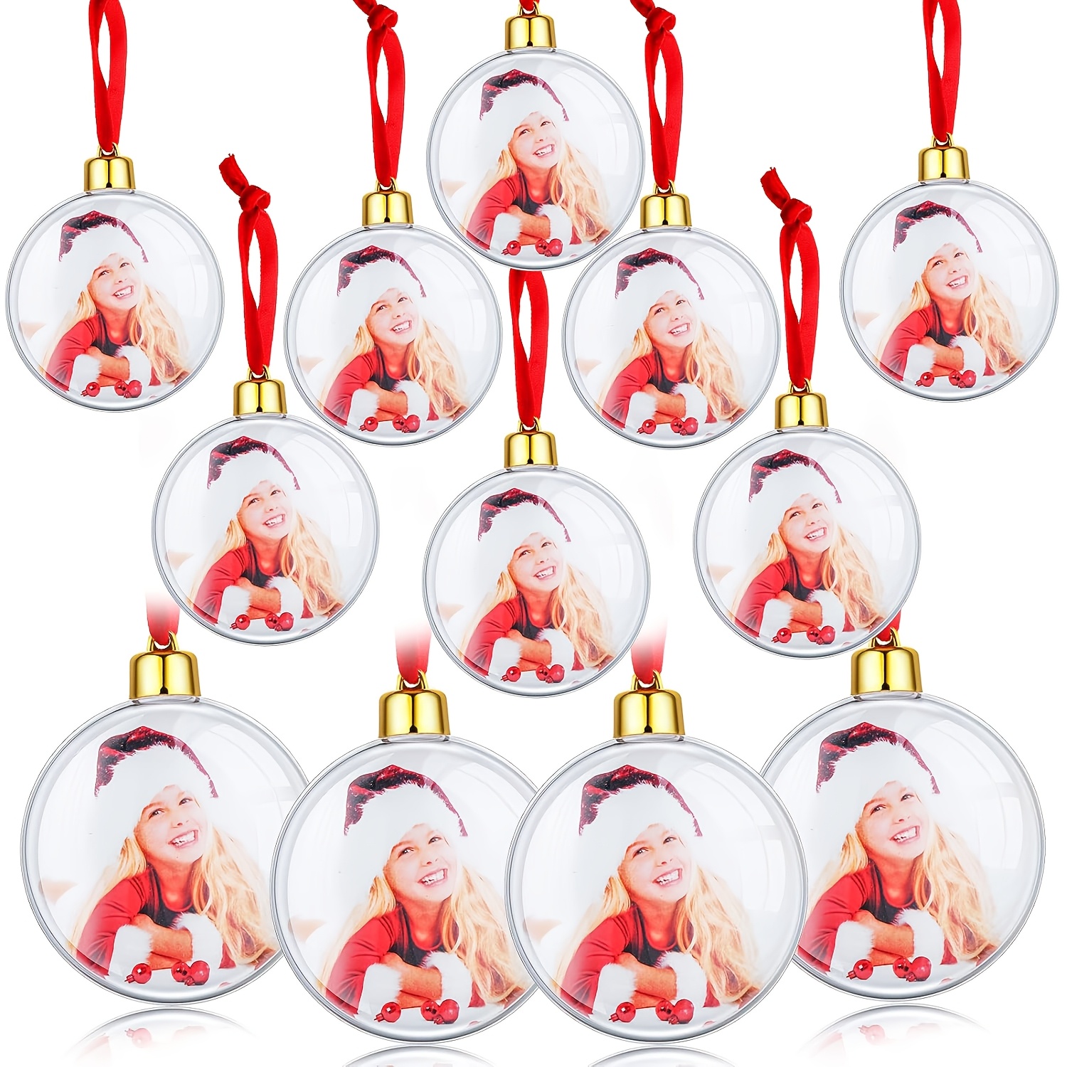 TEMU Paquete de 12 bolas redondas adornos para fotos con para colgar - Marcos de fotos de plástico adecuados para decoraciones de árbol de Navidad de