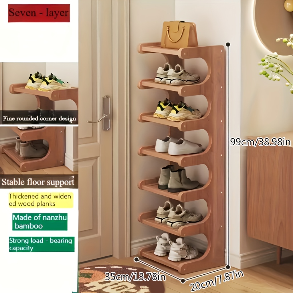 E-shop 2/7-stufiger platzsparender Schuhständer, Schuhorganizer, nicht faltbar, freistehendes Design in natürlichem Holzlook – ideal für Flur, Wohnheim