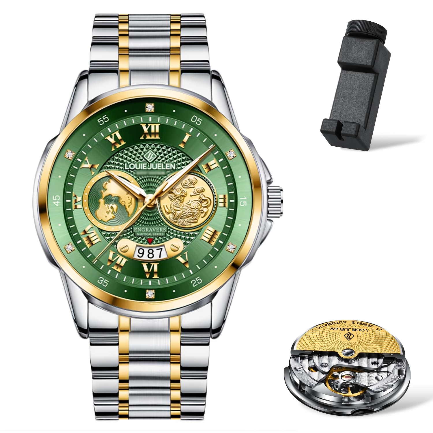 Image of Juelen Men's Luxury Automatic Mechanical Watch, Multifunctional Multi-dial Mechanical Wristwatch With Date Display