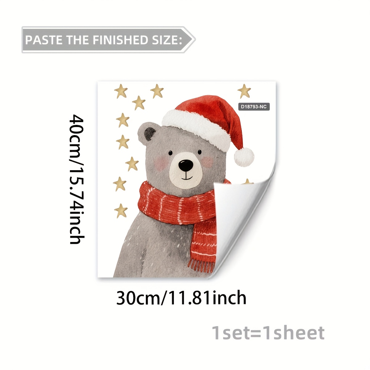 A Christmas Bear With A Santa Hat And Scarf, A Static Cling Decoration For Window Glass To The Display