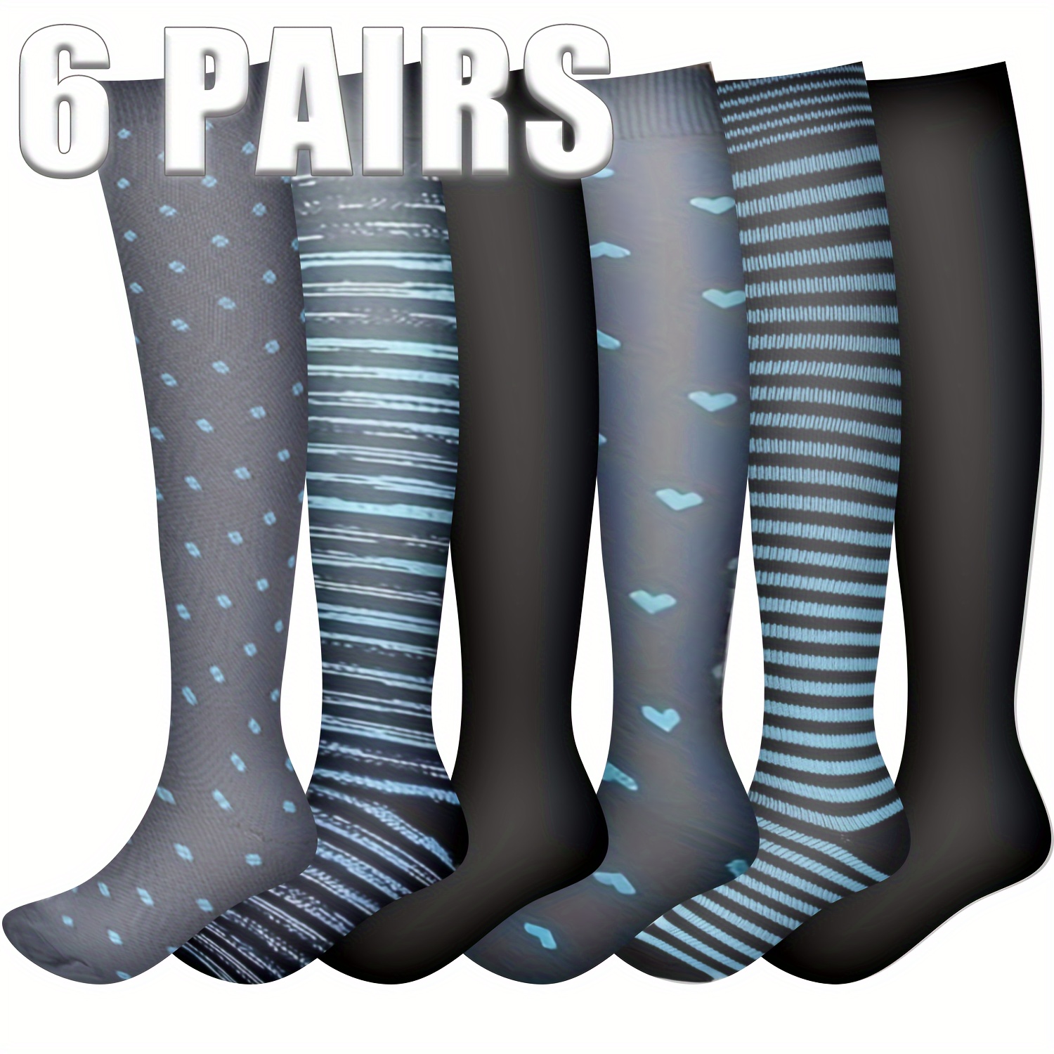 

6pairs Men's Striped Dot Over The Calf Stockings Breathable Comfy Socks Casual Socks Sports Workout Compression Socks For Outdoor Fitness Exercises Basketball Football Running Hiking