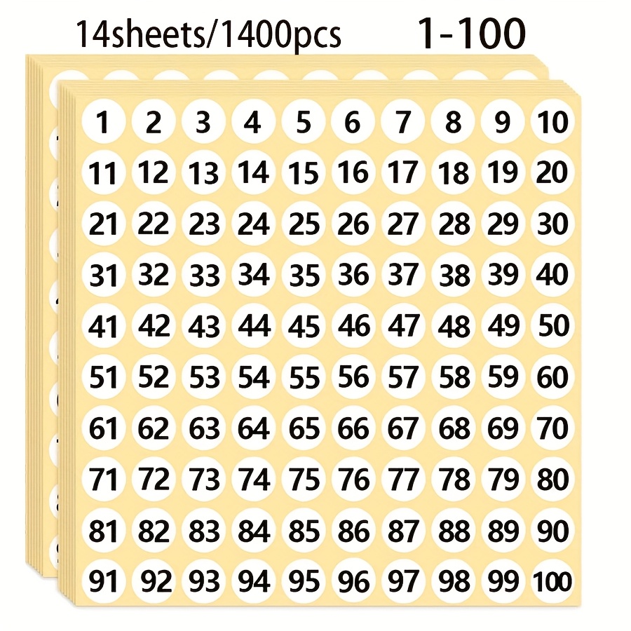 Image of 1400pcs/14 Sheets 1cm To 100 Round Self-adhesive Number Stickers, Inventory Label Storage Tags For Office And School Supplies Organization Marking Labels