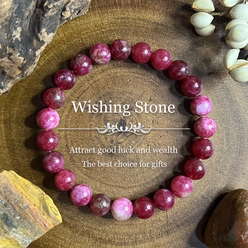 

Natural Stone Wishing Bracelet – 8mm Round Beads For Good Luck & Wealth, Stretchable Homeopathic Wishing Stone, Ideal Gift