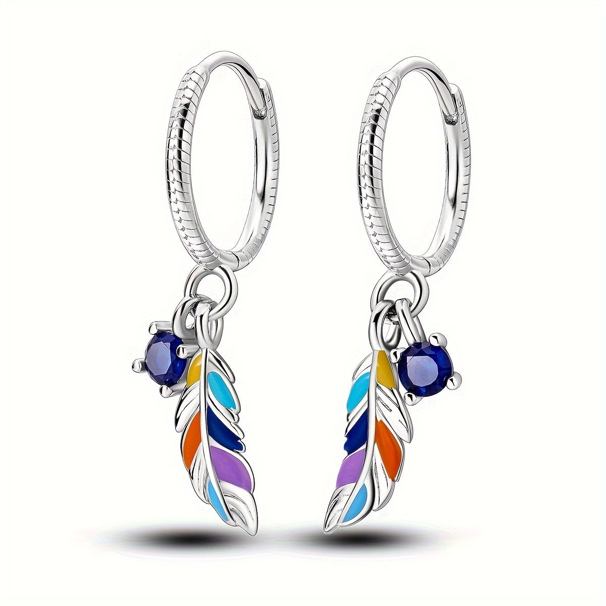 

Lucky Prayer Bohemian Colourful Feather Earrings Silver Plated Blue Zircon Elegant Style Ladies Earrings For Party Daily Gift