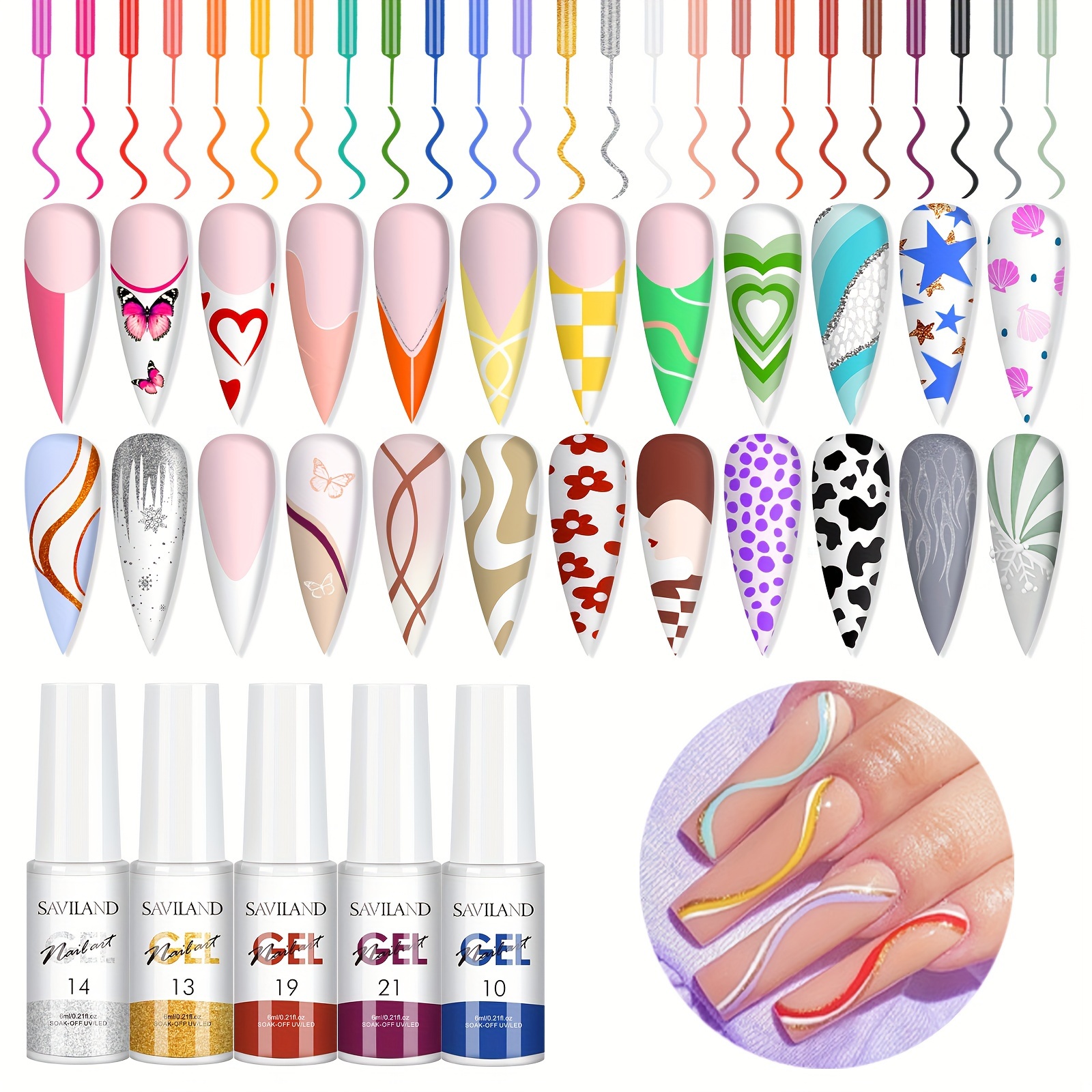 

Saviland Gel Nail Polish Gel Liner Nail Art Set - 24 Art Polish With Thin Brush For Line Pulling, For Nails Art, Gel Nail Art Polish And Gifts For Women