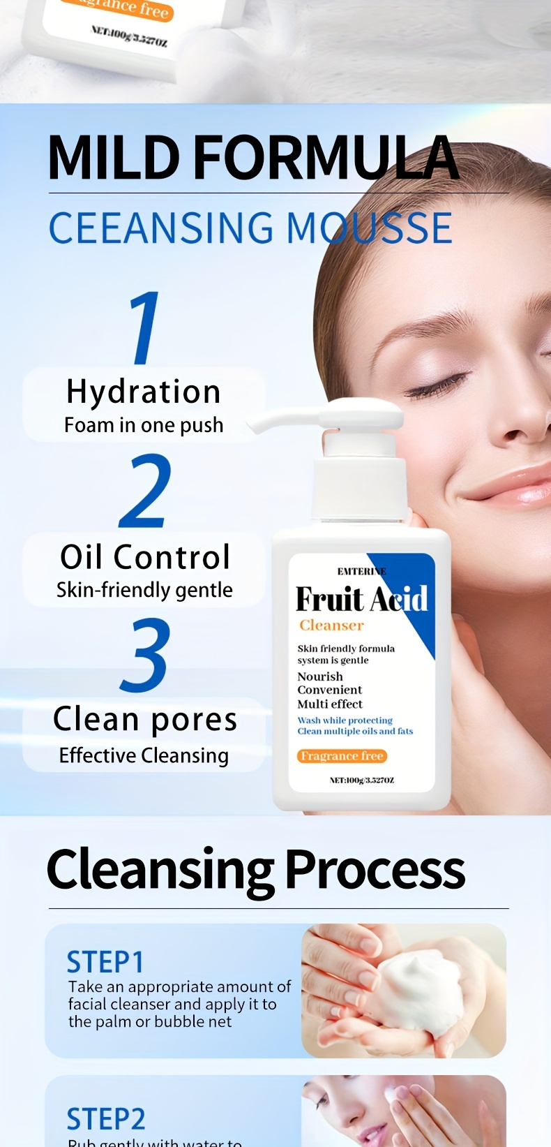 Emterine Fruit Acid Acid Facial Cleanser Deep Pore Temu