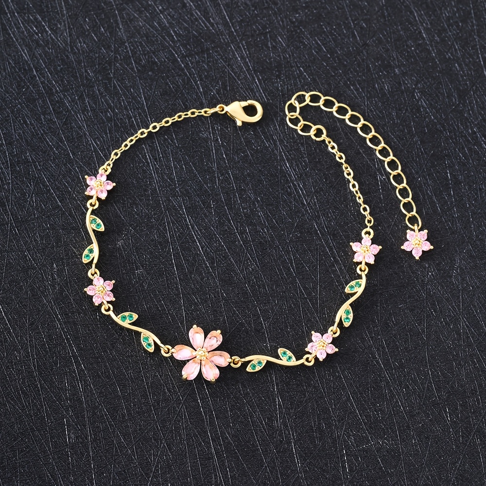 TEMU Bracelet avec Breloque Florale et Perles en Synthétique/ - Fleur Élégante en Épanouissement, Délicat pour un Usage , Toute l'Année, Occasions