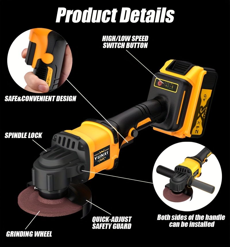 2025 Accu Haakse Slijper & Polijstmachine - Zware Lithium-Ion - Dual-Mode (/) Slijp- en Polijstmachine met Snellader, EU Stekker (230V), voor Metaalbewerking, DIY, Renovatie -