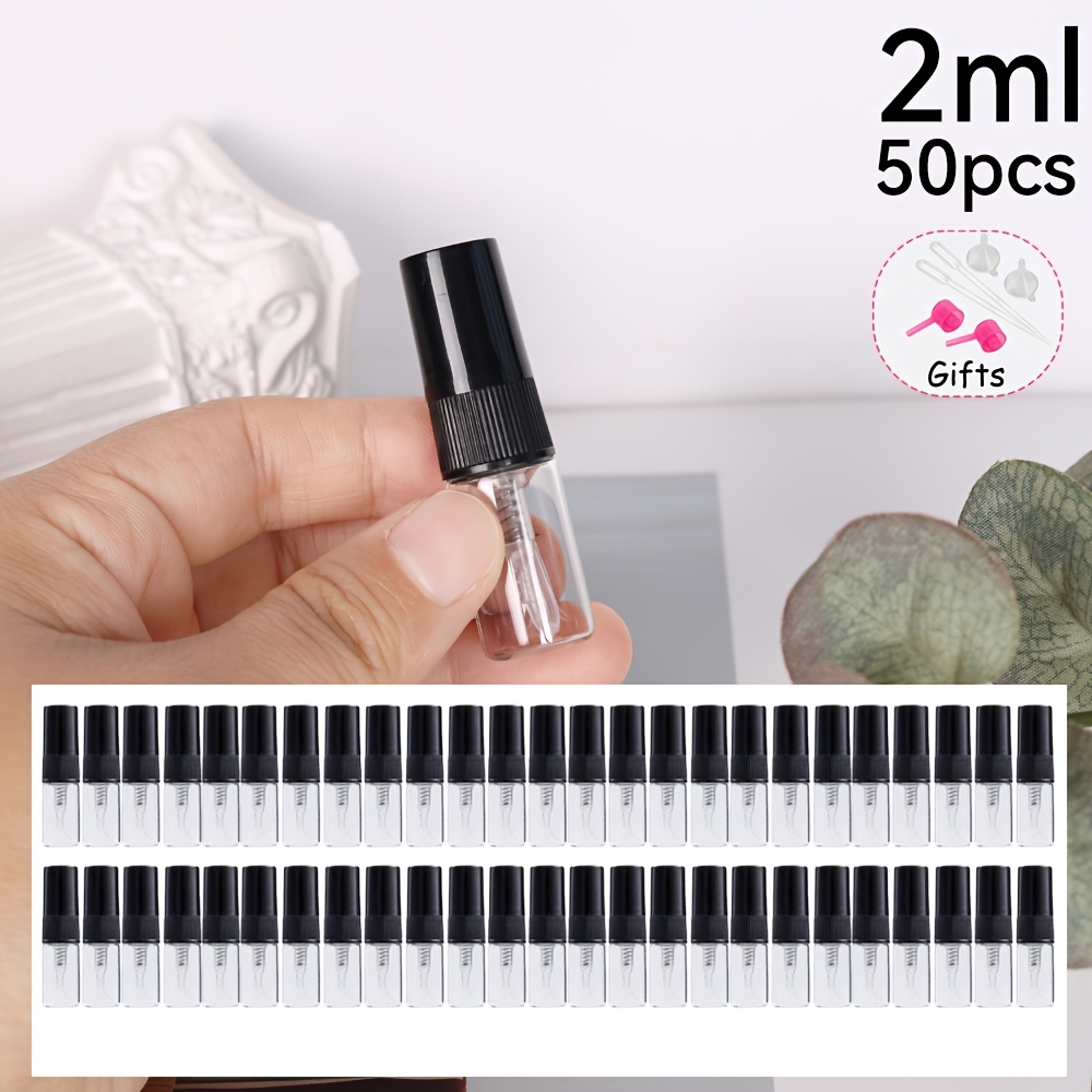 TEMU 50-pack 2/3/5/10ml Perfume Atomizer Bottles With Black Plastic Spray Nozzles And Clear Bottles