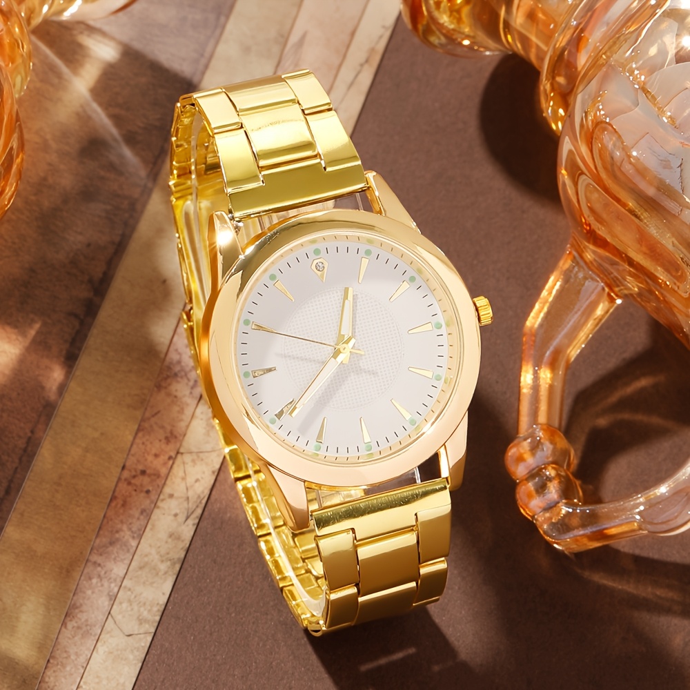6pcs Elegant Women's Quartz Watch Set with Heart-Shaped Jewelry, Perfect Gift for Ladies, Non-Adjustable Alloy Strap, Classic Bar Markers Round Dial, Ideal Gift for Sisters and Mothers, Suitable for Ramadan or Casual Attire, No Packaging Box Included, Middle East Special Edition