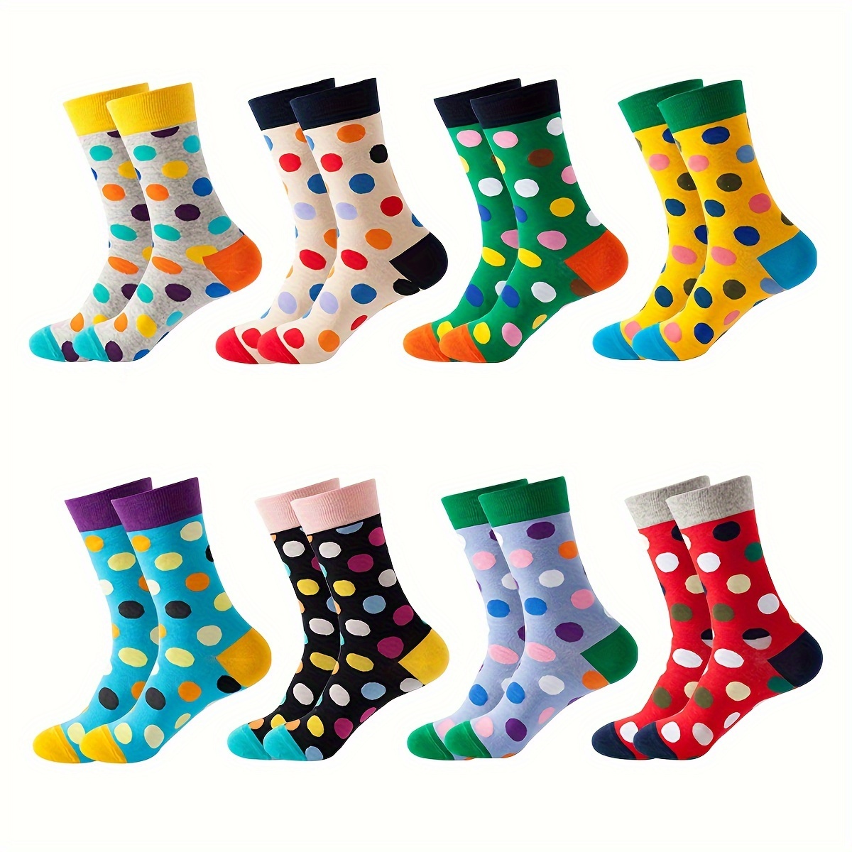Image of 8 Pairs Of New Autumn/winter Women's Mid-calf Socks, European And American Instagram Style Socks With Polka Dot Pattern, Hip-hop Skateboarding Women's Socks
