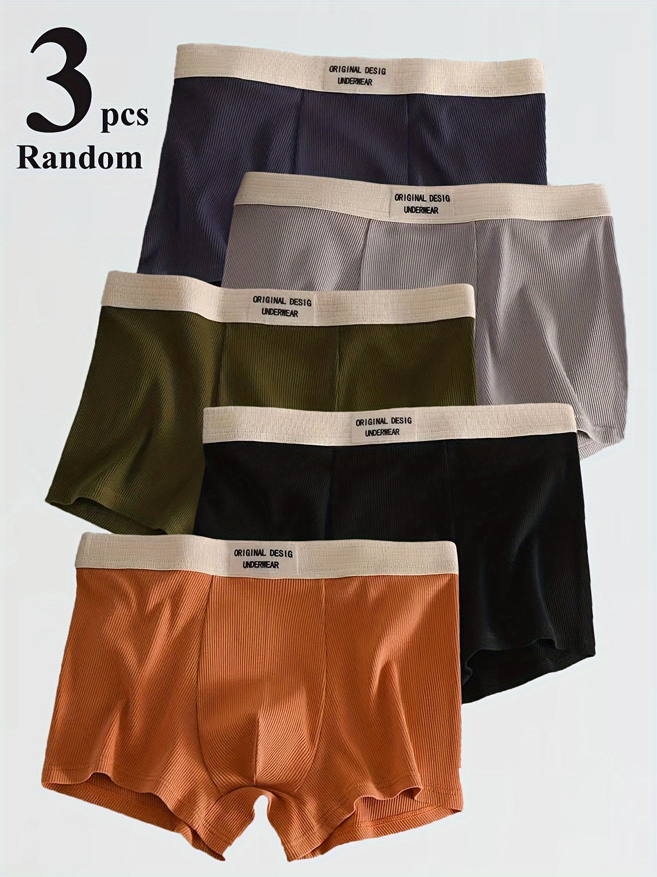 Men'S Boxer Briefs 3-Pack, Solid Color, Polyester, Mid-Stretch, Breathable, Skin-Friendly, Comfortable Briefs