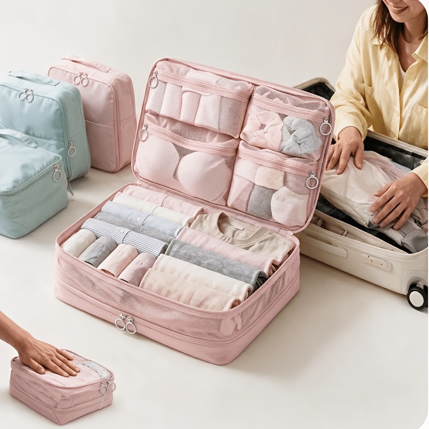 TEMU Compression Travel Storage Bag System Set, Space Saving Luggage Packing Cubes With Mesh & Air Ventilation, Foldable Clothes Organizer For